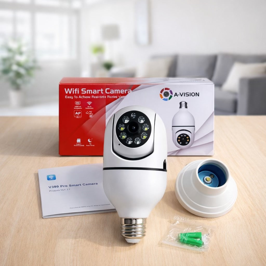 Wireless WIFI Bulb Holder security camera 1080P HD Ai Motion Detection v380 pro day and night vision PTZ