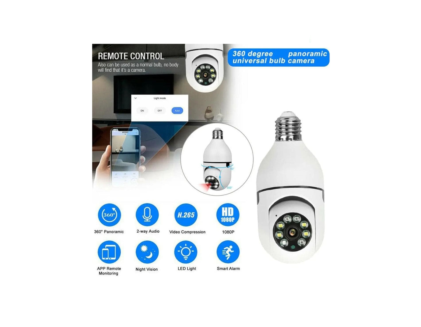 Wireless WIFI Bulb Holder security camera 1080P HD Motion Detection v380 pro day and night vision