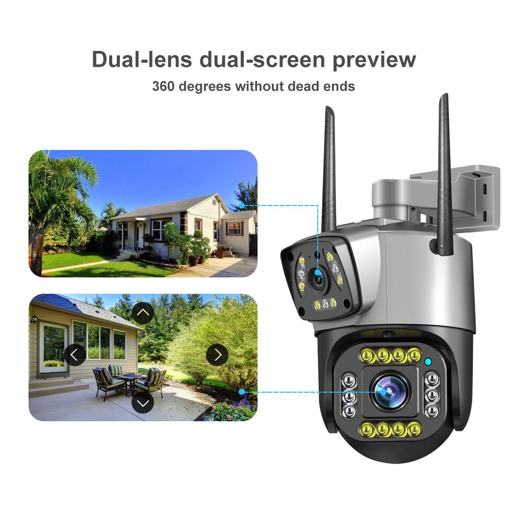 Dual Lens Security Camera V380 Pro Smart Home 4MP Auto Tracking Waterproof Outdoor Wireless WIFI IP Camera