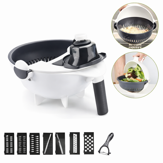 Hand held spiralizer 9-1-Multi-Functional Vegetable Cutter & Grater Bowl with 7 Interchangeable Blades – Kitchen Slicer Set