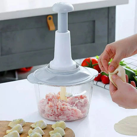 Multi-Function Hand Pushing Cooker Chopper 2 litter Full size with 4-Blades, Beater,Slicer Shredder & Grater