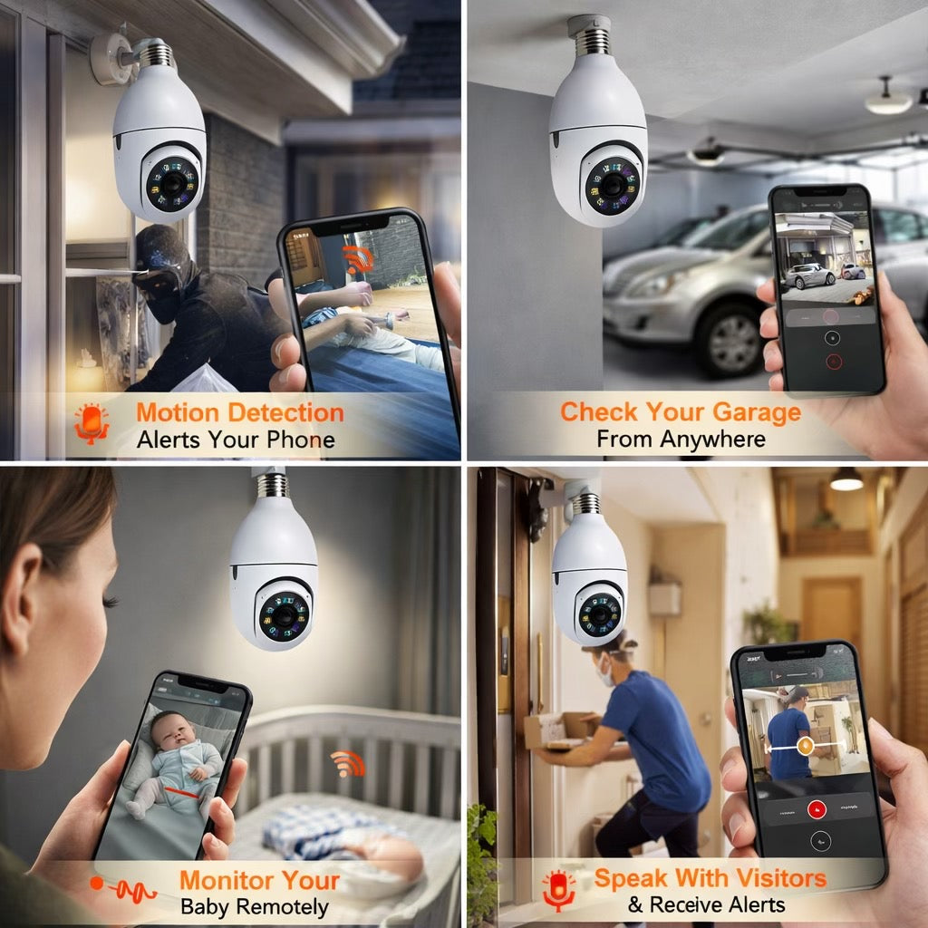 Wireless WIFI Bulb Holder security camera 1080P HD Ai Motion Detection v380 pro day and night vision PTZ