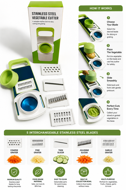 8 in 1 Stainless Steel Vegetable Slicer + Cutter