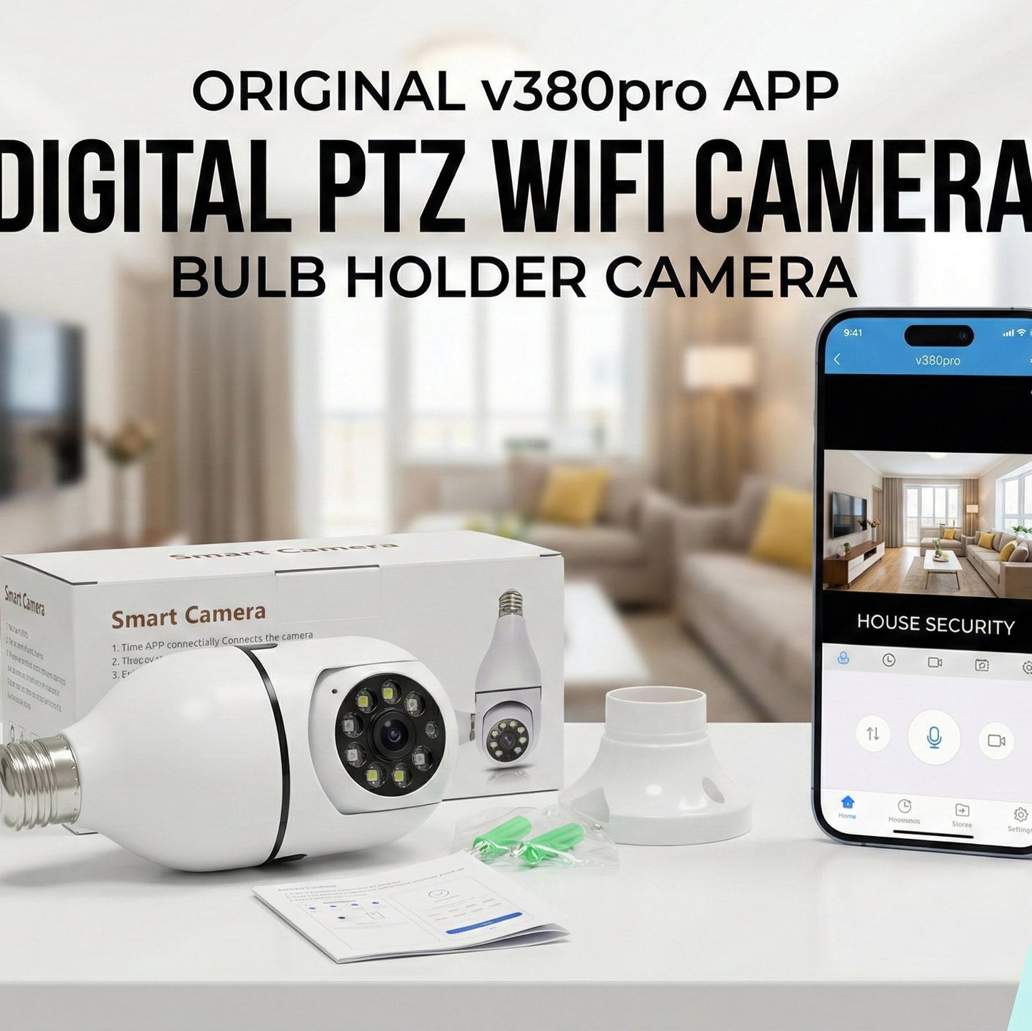 Wireless WIFI Bulb Holder security camera 1080P HD Ai Motion Detection v380 pro day and night vision PTZ