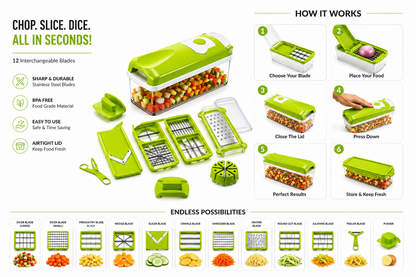 Multi-Purpose Vegetable Chopper Slicer Grater Cutter Set for Kitchen