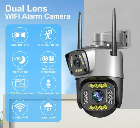 Dual Lens Security Camera V380 Pro Smart Home 4MP Auto Tracking Waterproof Outdoor Wireless WIFI IP Camera