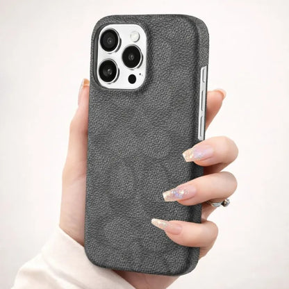Luxury Brand Gold Plate Rim Classic Pattern Leather Back Bling Golden Metal Nameplate, Camera Protection Cover, Non Slip Shockproof Protective, Black