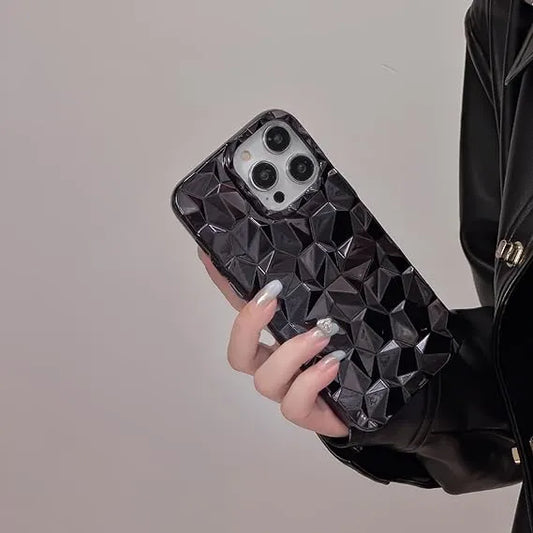 Luxury Glossy 3D Lozenge Plating black Shockproof Phone Case for iPhone