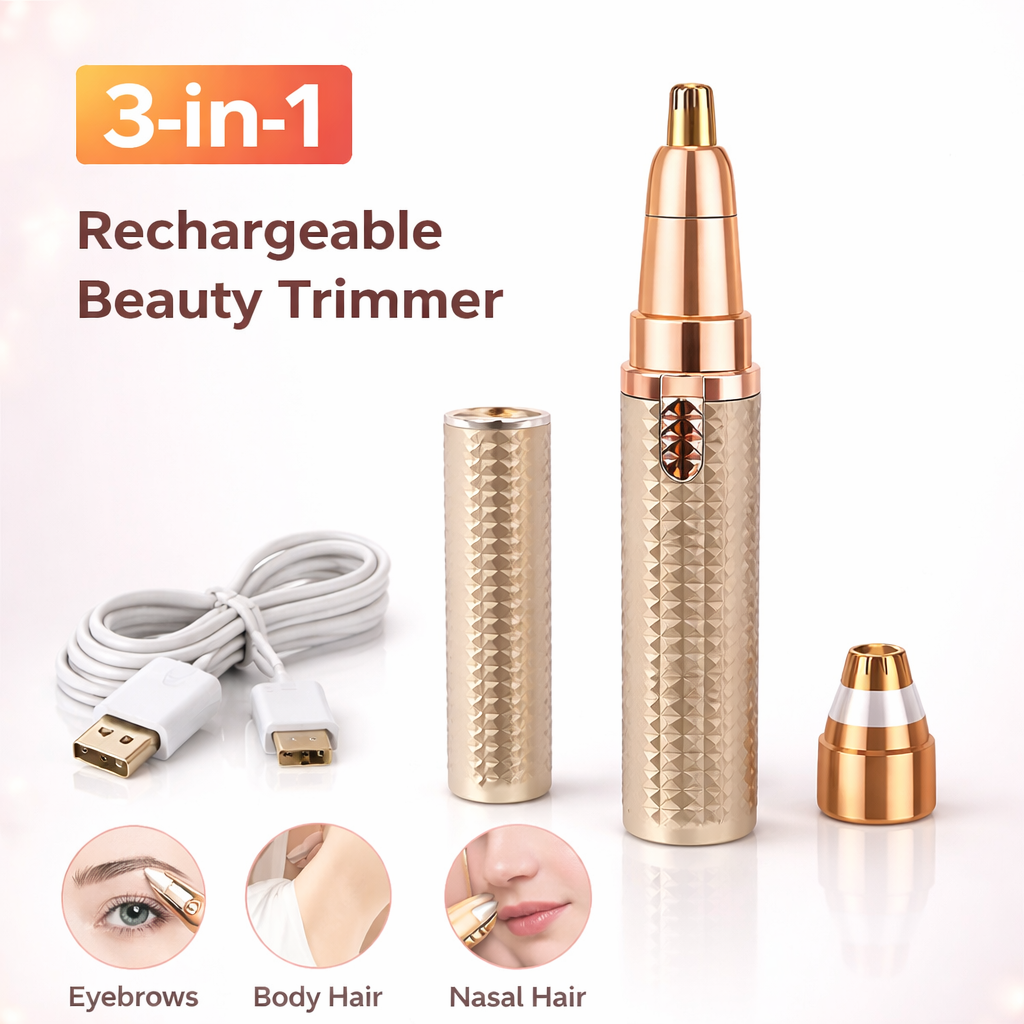 3-in-1 Rechargeable Eyebrow Shaper & Facial Hair Trimmer – USB Beauty Grooming Tool for Eyebrow, Nose & Body Hair