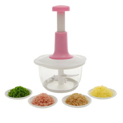 Multi-Function Hand Pushing Cooker Chopper 2 litter Full size with 4-Blades, Beater,Slicer Shredder & Grater